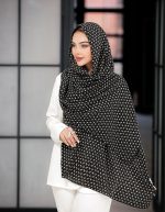 شال برشکا ارکیده سفیدمشکی طرح میکس 6 طرح در جین سری  60 تایی - Image 5